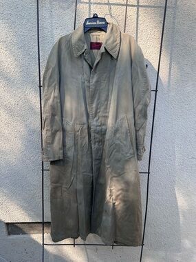 50s Men's Long Trench Coat in Olive - Unbranded